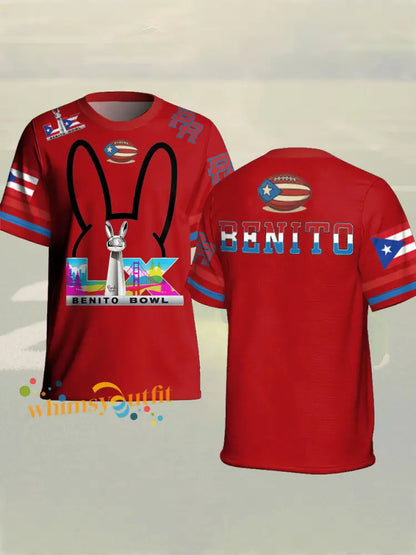 Unisex Bunny Football Music Lover Printed T-shirt Red / S