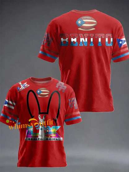 Unisex Bunny Football Music Lover Printed T-shirt Red / S