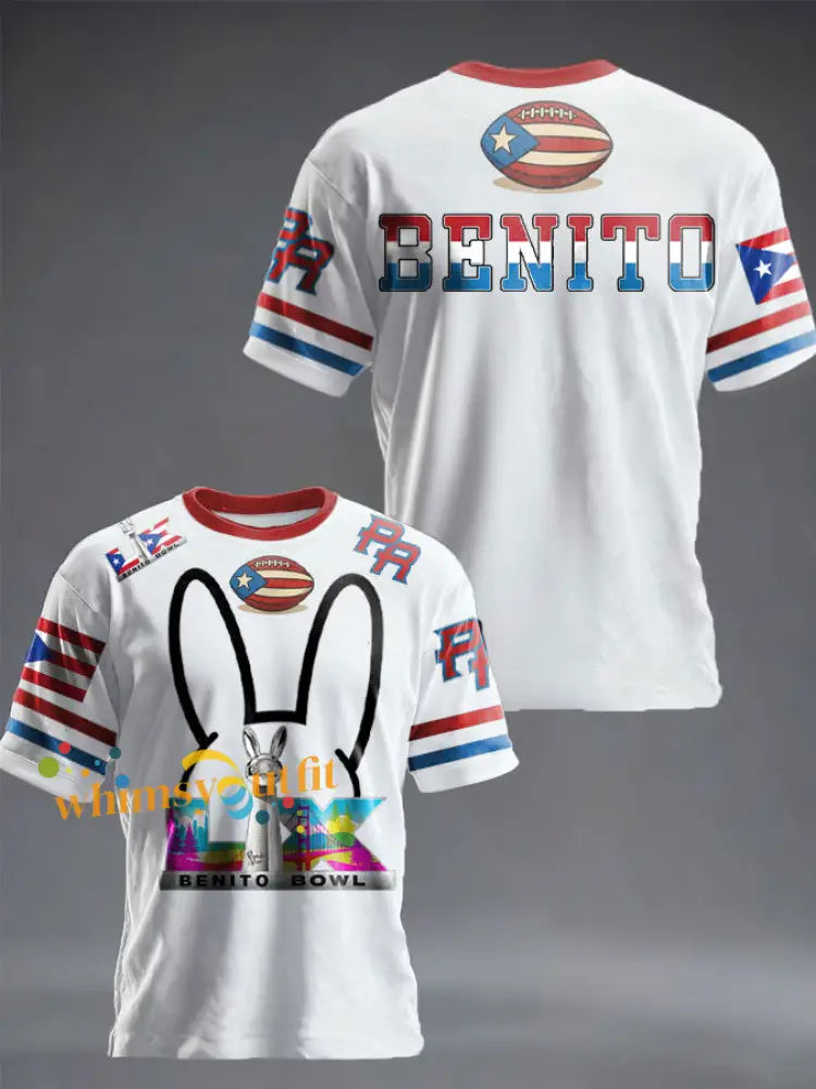 Unisex Bunny Football Music Lover Printed T-shirt White / S