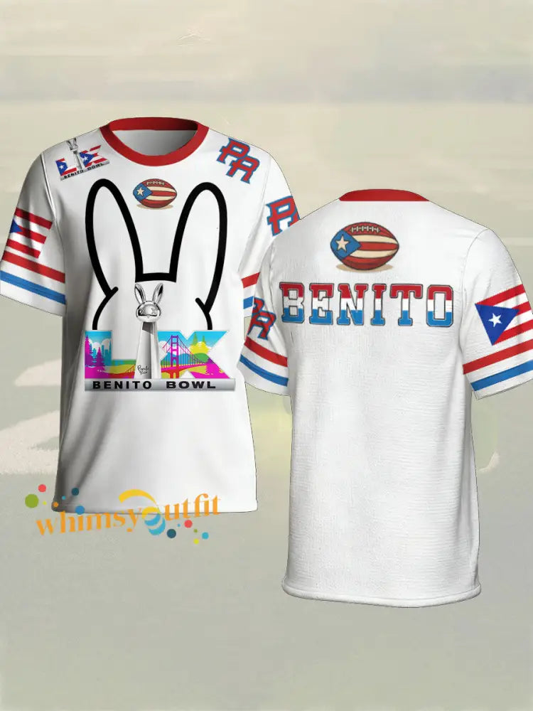 Unisex Bunny Football Music Lover Printed T-shirt White / S