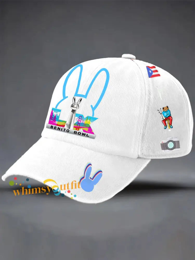 Unisex Bunny Music Football Lover Printed Hat White / ONE