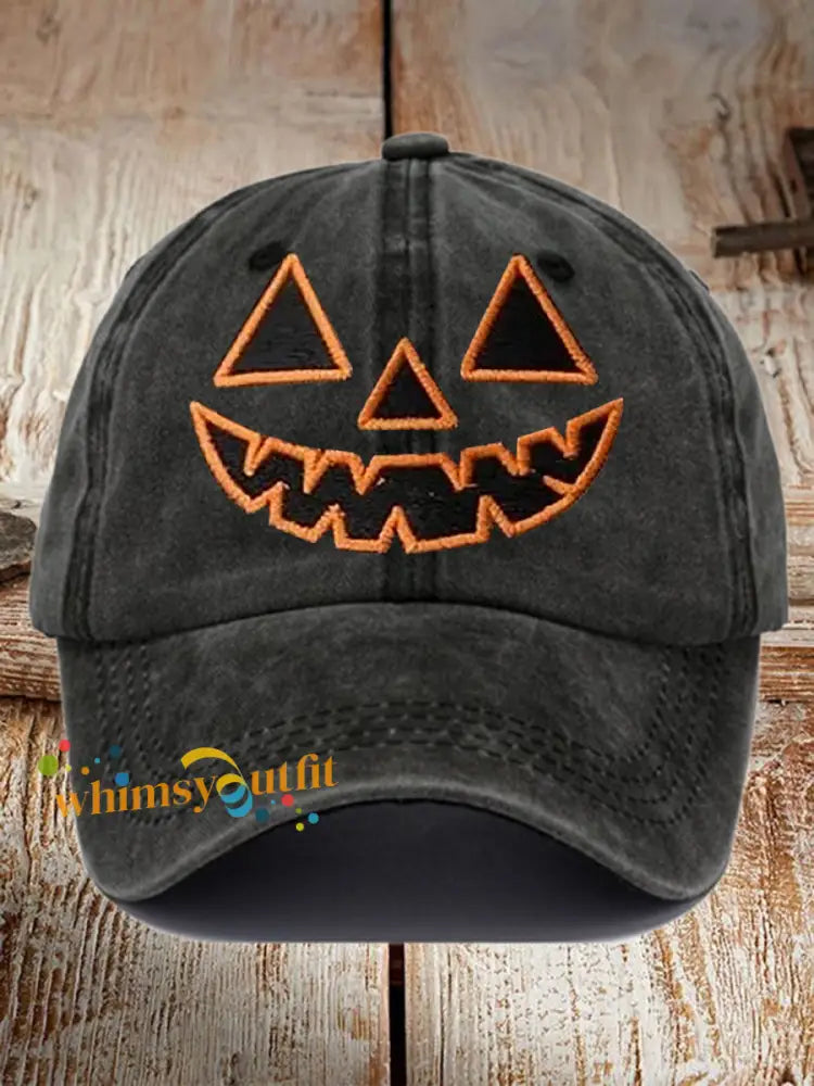 Unisex Fall Halloween Pumpkin Print Hat Black / JM
