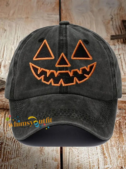 Unisex Fall Halloween Pumpkin Print Hat Black / JM