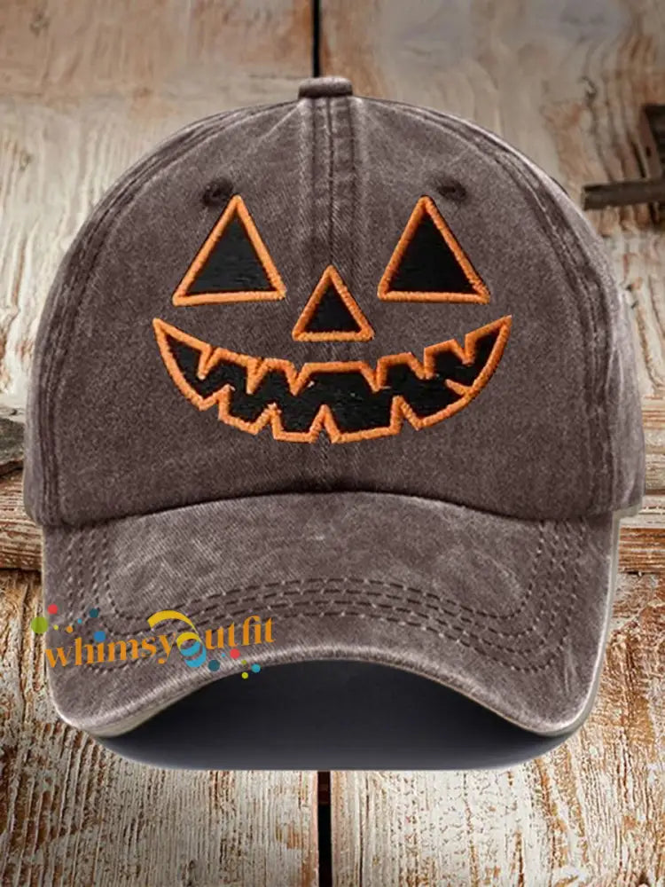 Unisex Fall Halloween Pumpkin Print Hat Brown / JM