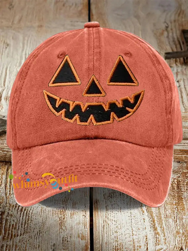 Unisex Fall Halloween Pumpkin Print Hat Orange / JM