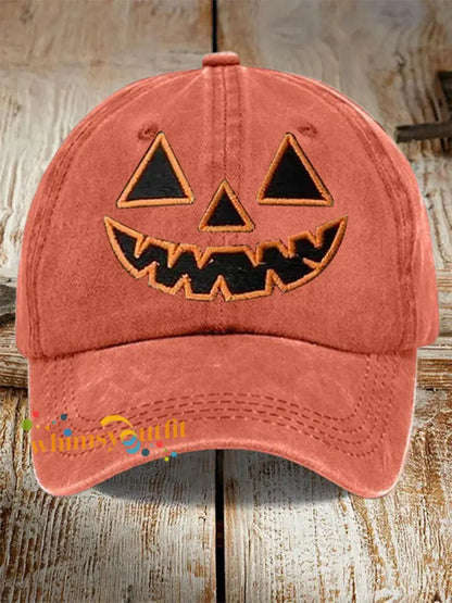 Unisex Fall Halloween Pumpkin Print Hat Orange / JM