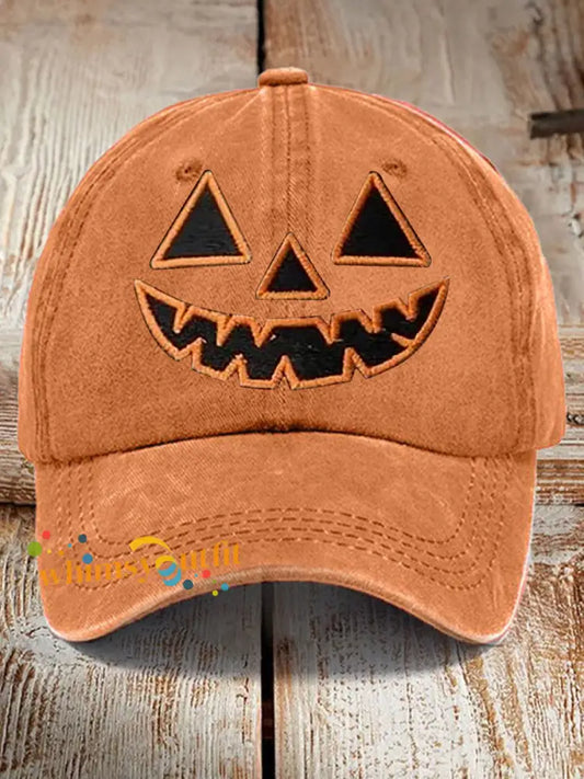 Unisex Fall Halloween Pumpkin Print Hat Orange Yellow / JM