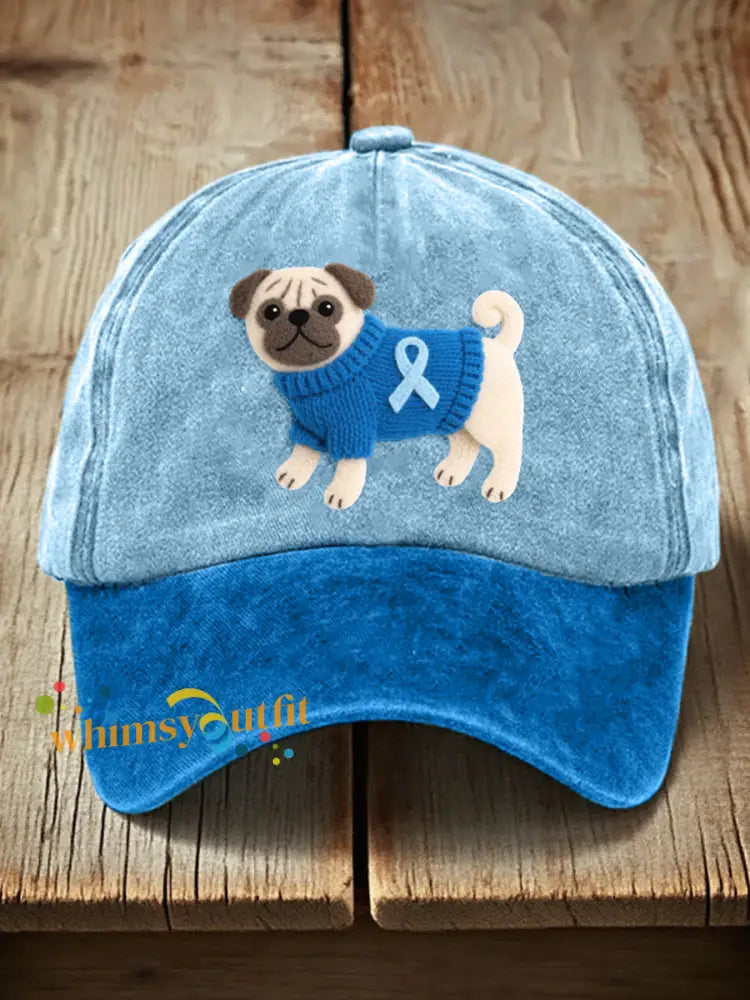 Unisex Felt Art Pug Pattern Hat Blue / ONE