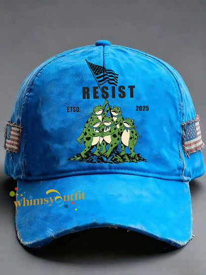Unisex Frog Resist Print Hat Blue / ONE
