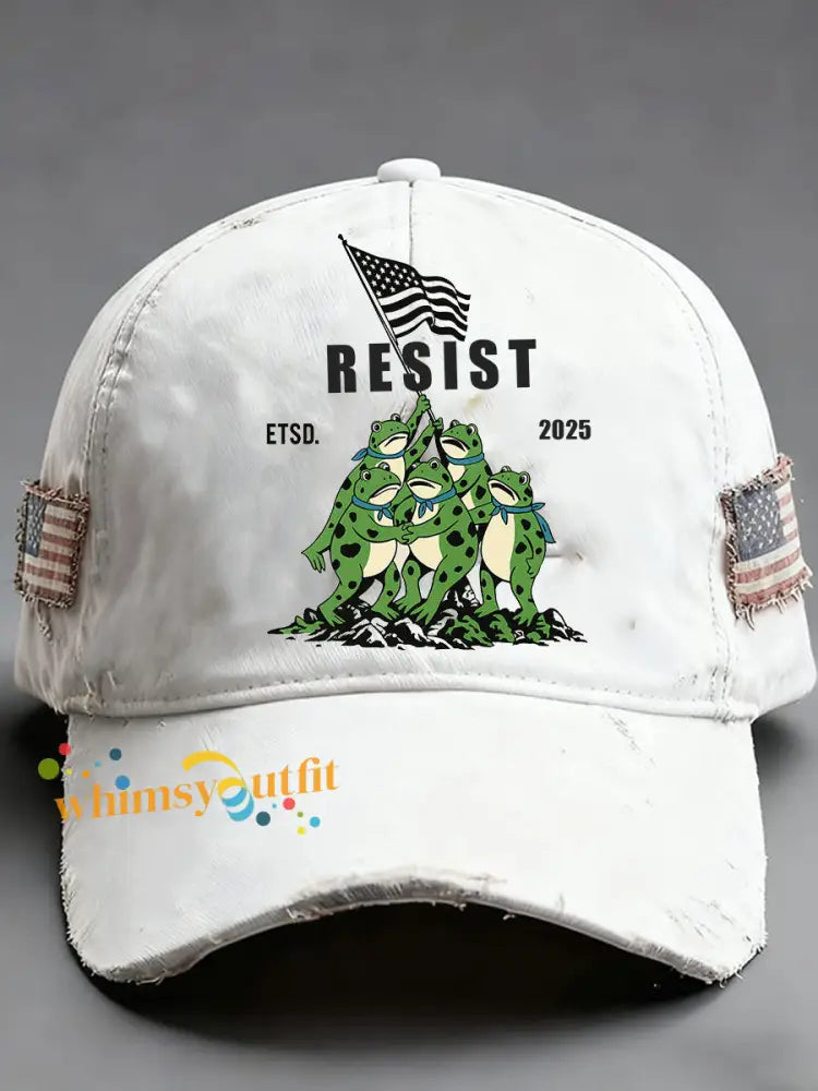 Unisex Frog Resist Print Hat White / ONE