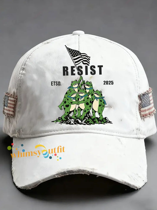 Unisex Frog Resist Print Hat White / ONE
