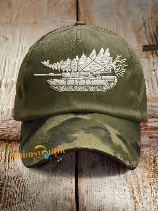 Unisex Funny Veteran Christmas Printed Hat Army Green / ONE