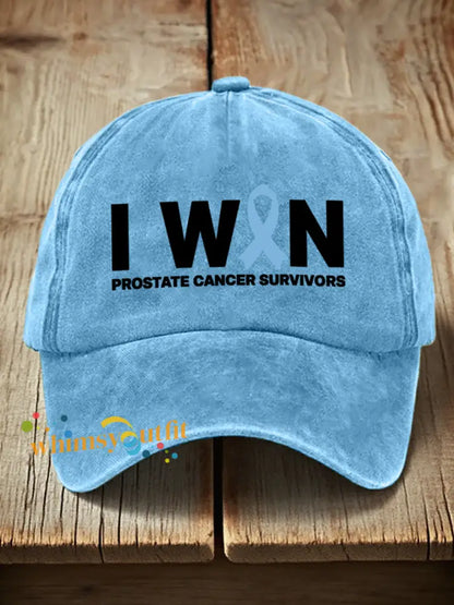 Unisex I Win Prostate Cancer Awareness Print Washed Hat Light Blue / ONE