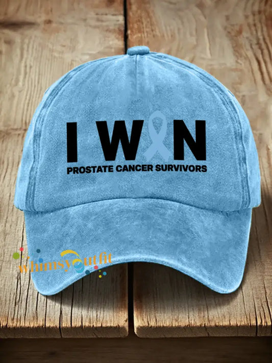 Unisex I Win Prostate Cancer Awareness Print Washed Hat Light Blue / ONE