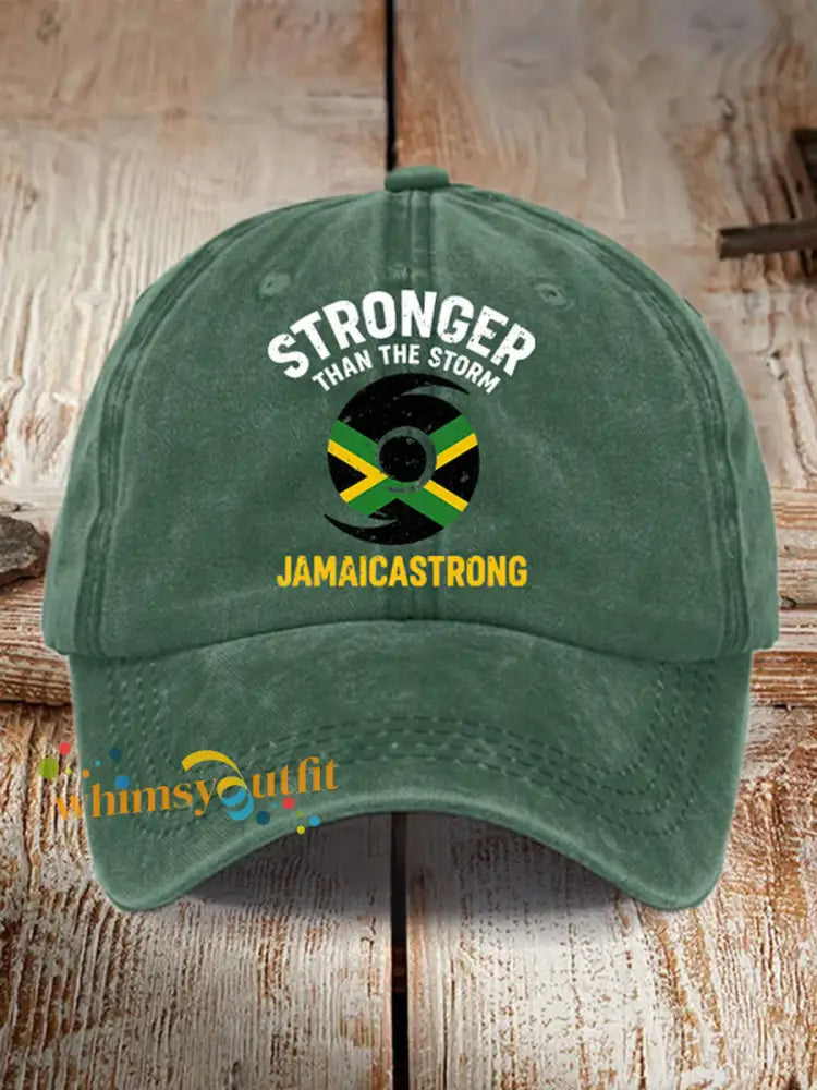 Unisex Jamaica Strong Stronger Than The Storm Hat Green / ONE