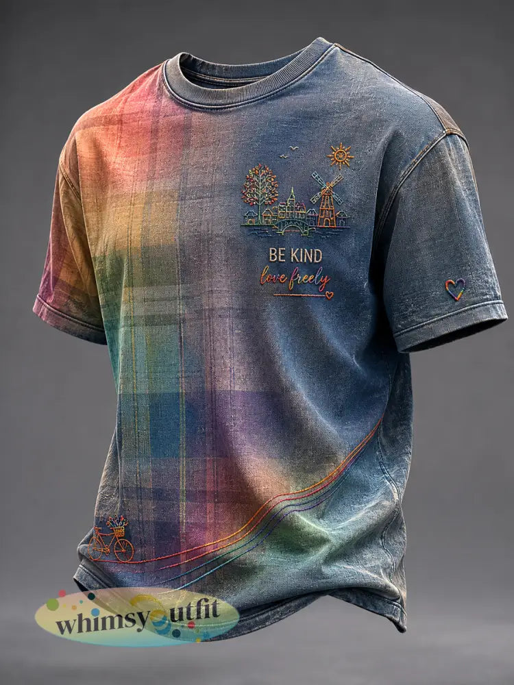 Unisex Nederlandse Trots Geruite Gradiënt Artistiek Casual T-shirt - als foto / S