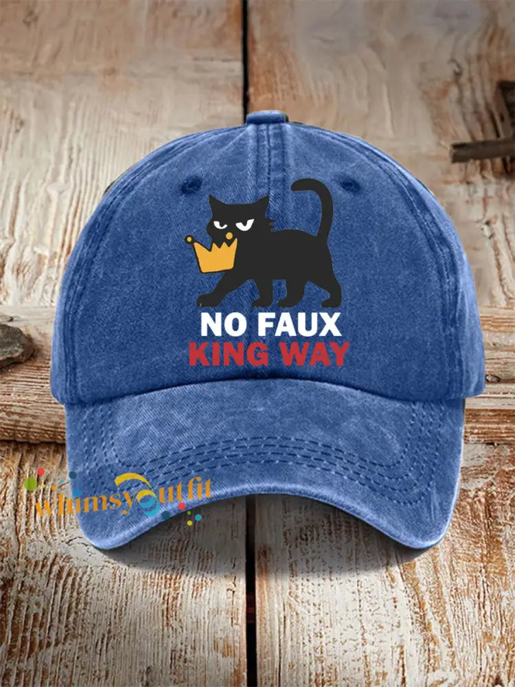 Unisex no faux king way Black Cat Print Hat Blue / ONE