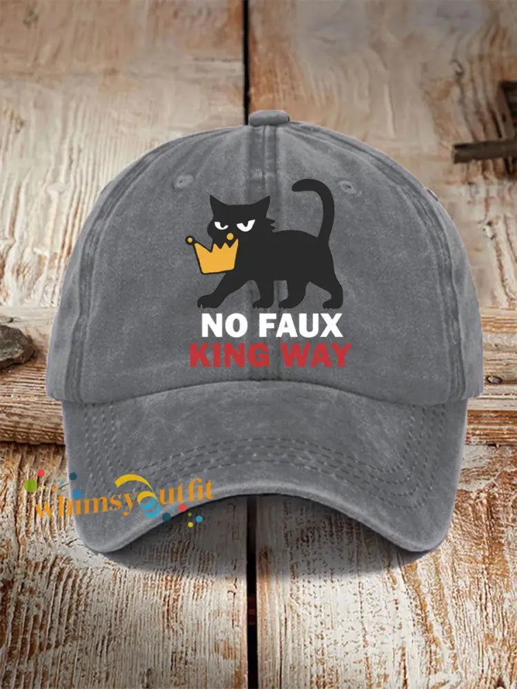 Unisex no faux king way Black Cat Print Hat Gray / ONE