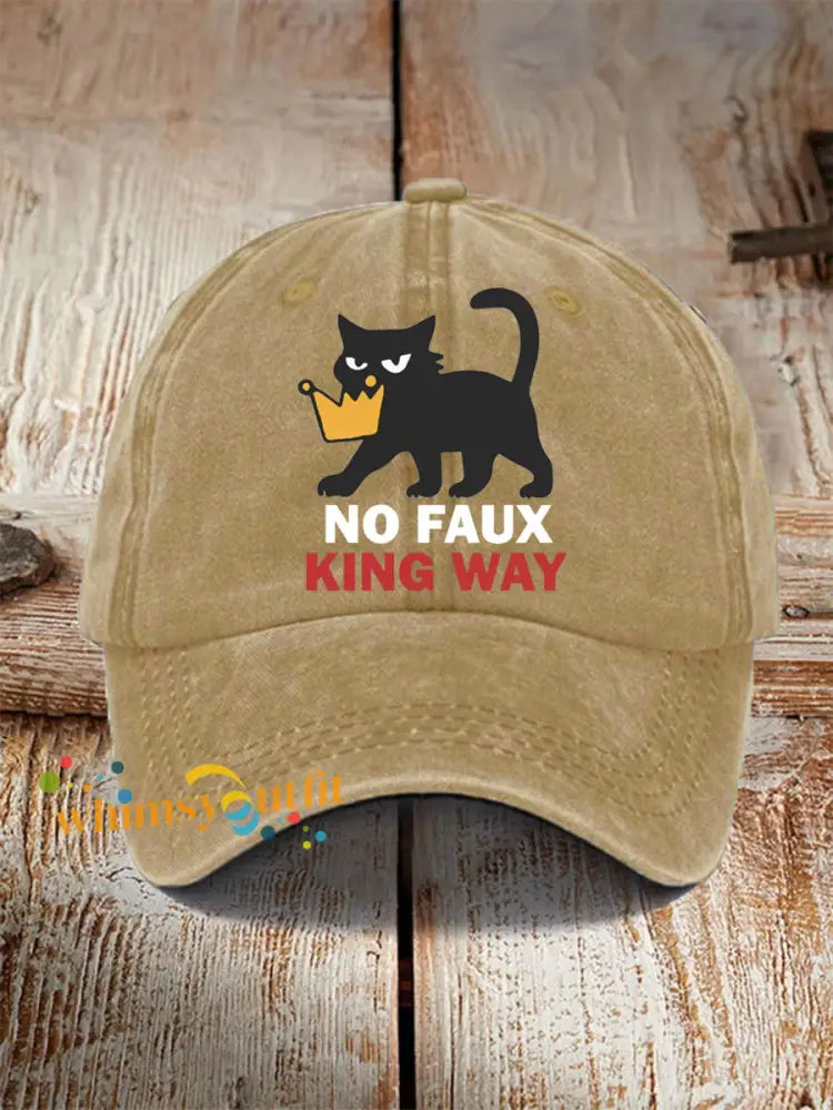 Unisex no faux king way Black Cat Print Hat Khaki / ONE