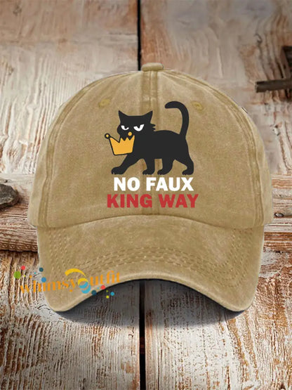 Unisex no faux king way Black Cat Print Hat Khaki / ONE