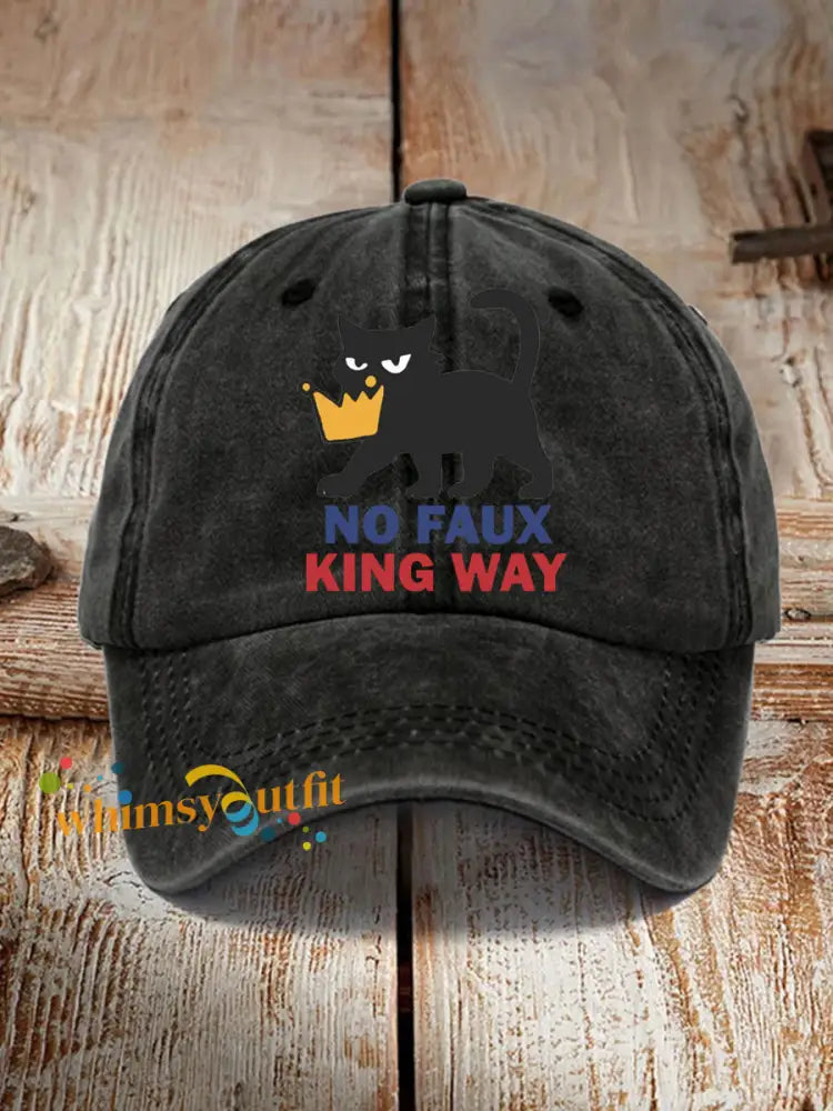 Unisex no faux king way Black Cat Print Hat Black / ONE