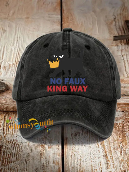 Unisex no faux king way Black Cat Print Hat Black / ONE