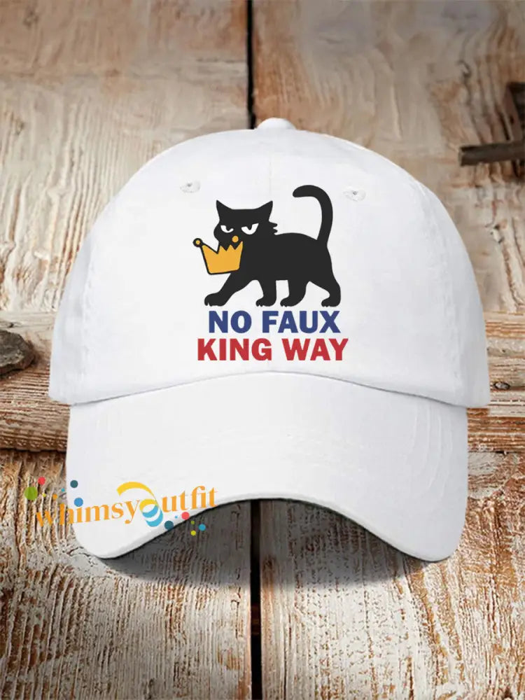 Unisex no faux king way Black Cat Print Hat White / ONE