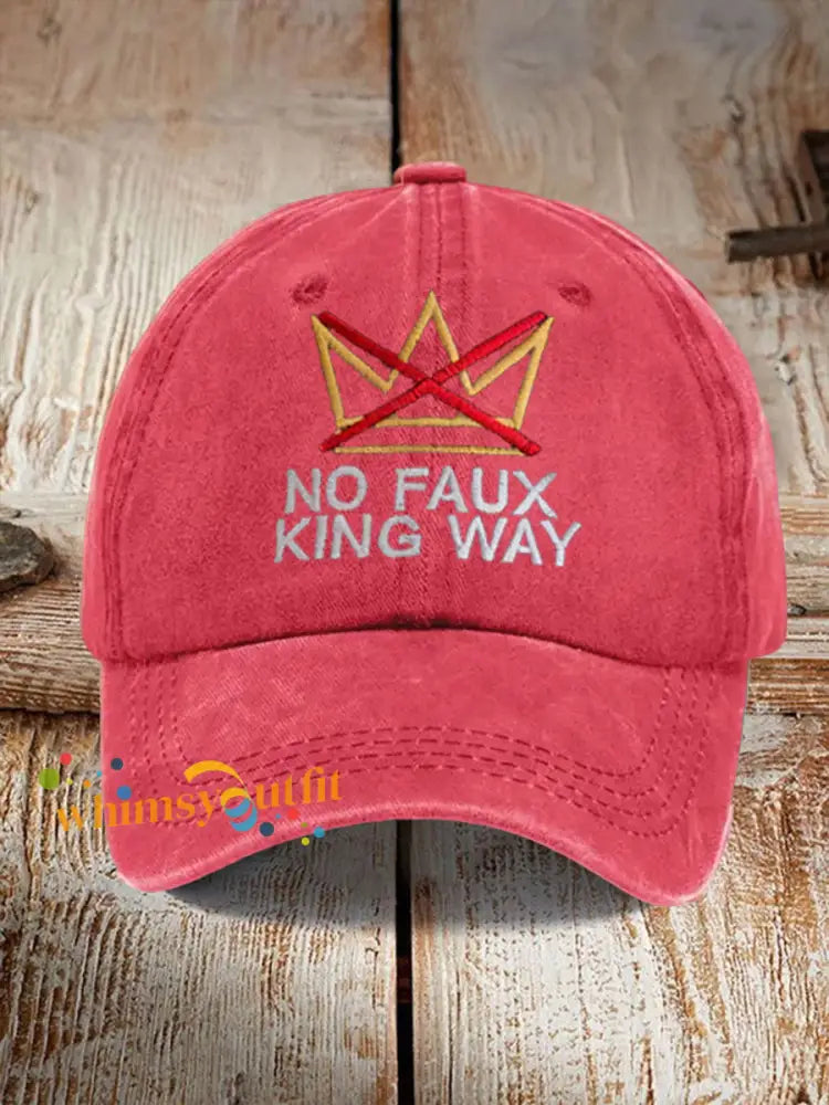 Unisex No Kings Design Print Hat Red / ONE