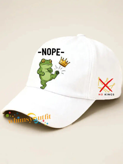 Unisex No Kings In America Frog Protest Print Hat White / ONE