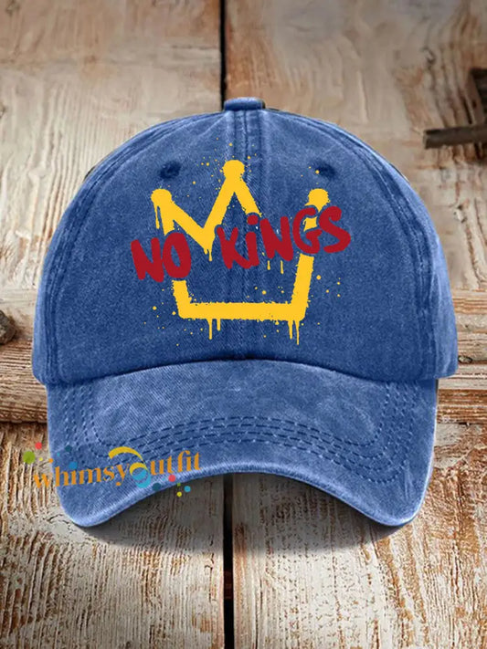 Unisex No Kings Print Hat Blue / ONE