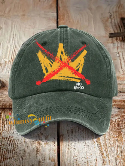 Unisex No Kings Print Hat Dark Green / ONE