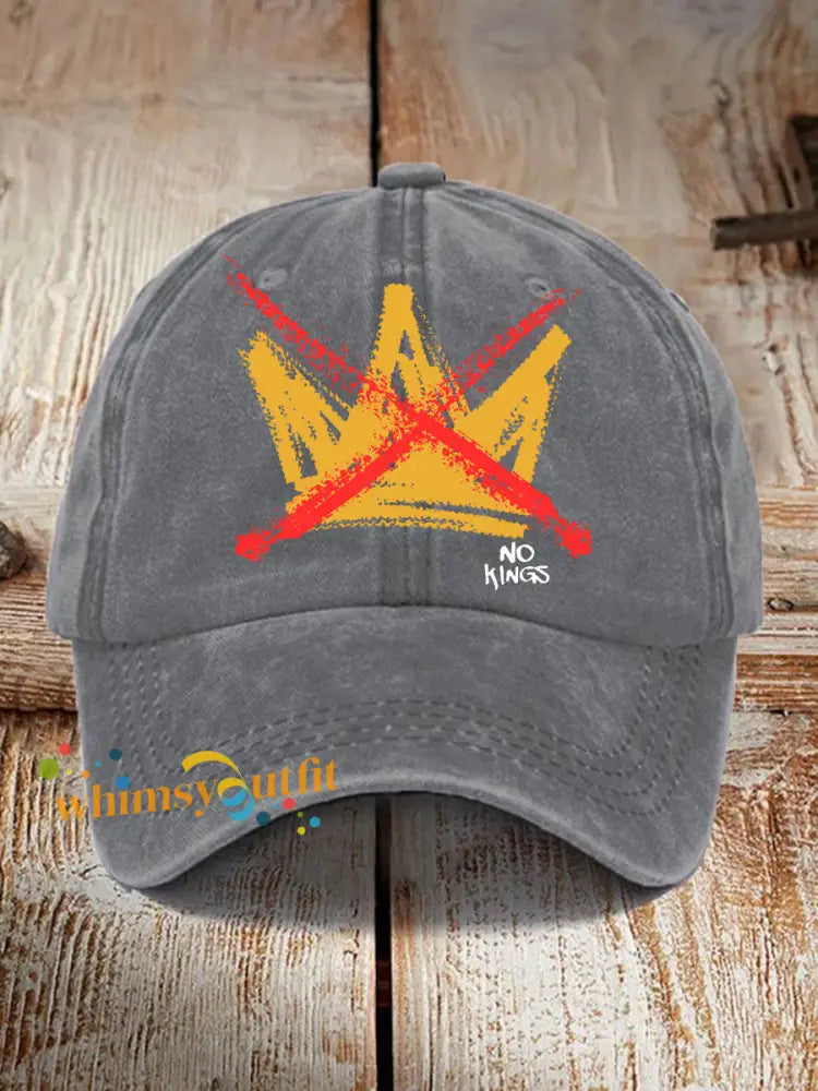 Unisex No Kings Print Hat Gray / ONE