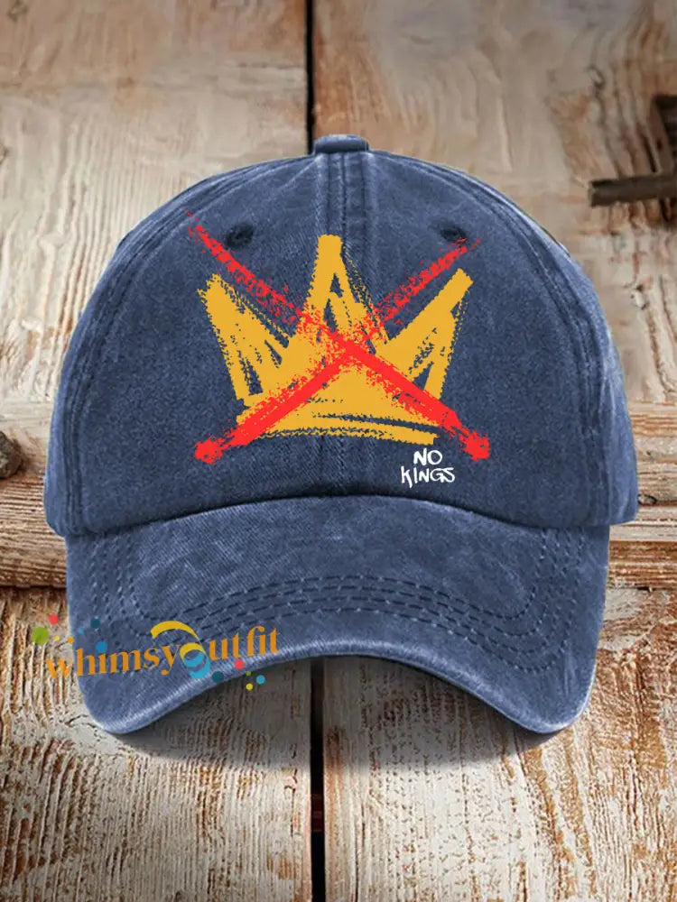Unisex No Kings Print Hat Navy Blue / ONE