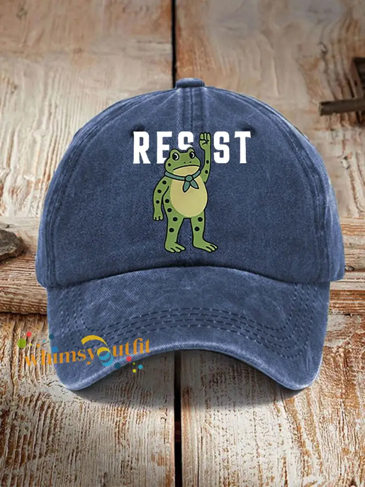 Unisex Portland Frog Print Hat Navy Blue / ONE