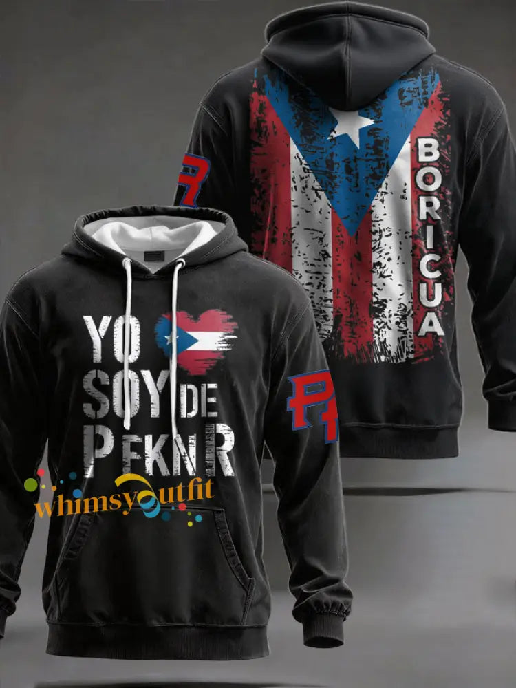 Unisex Puerto Rico Art Printed Hoodie Black / S