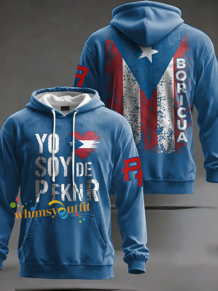 Unisex Puerto Rico Art Printed Hoodie Blue / S