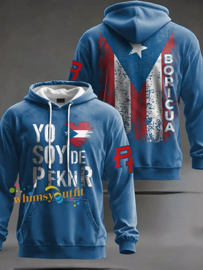 Unisex Puerto Rico Art Printed Hoodie Blue / S