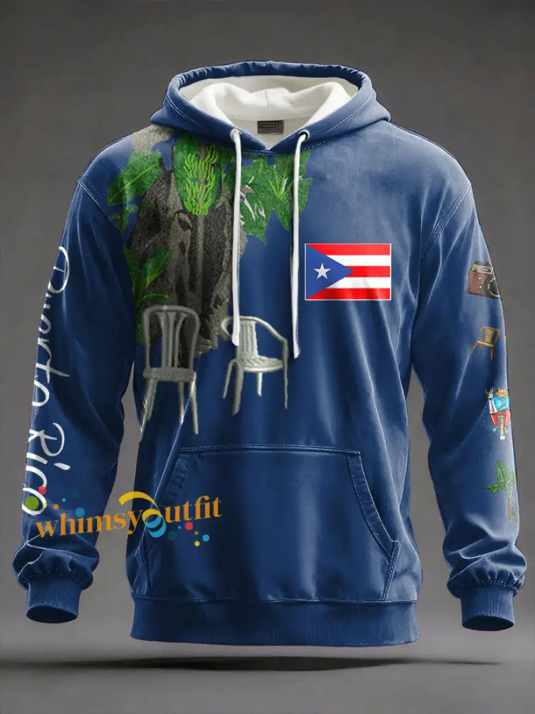 Unisex Puerto Rico Taino Art Proud Printed Hoodie Blue / S
