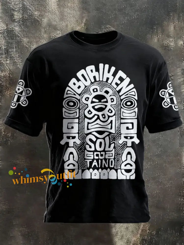 Unisex Puerto Rico Taino Art Proud Printed T-shirt Black / S