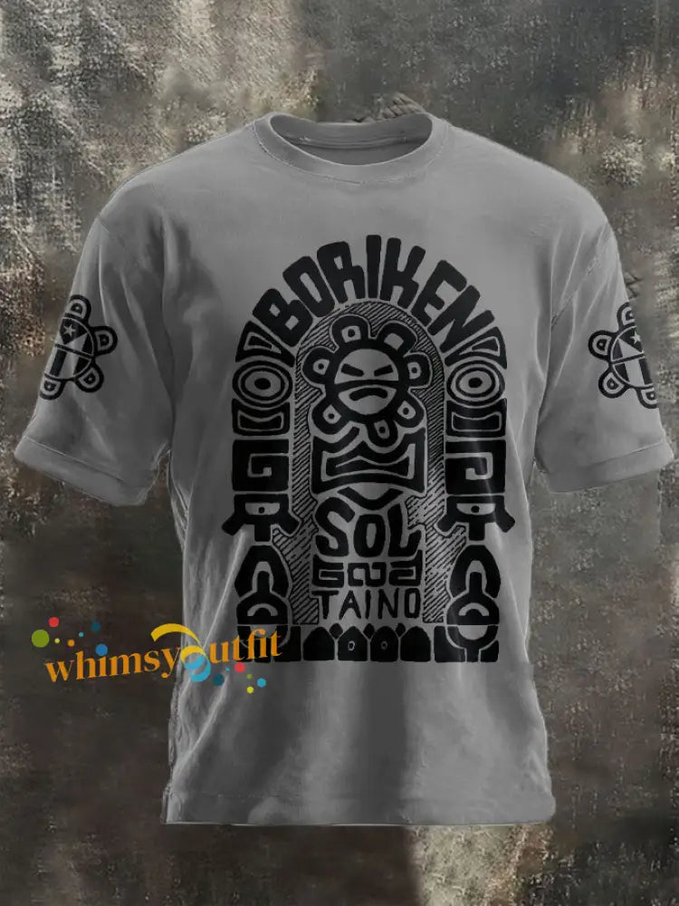 Unisex Puerto Rico Taino Art Proud Printed T-shirt Light Gray / S