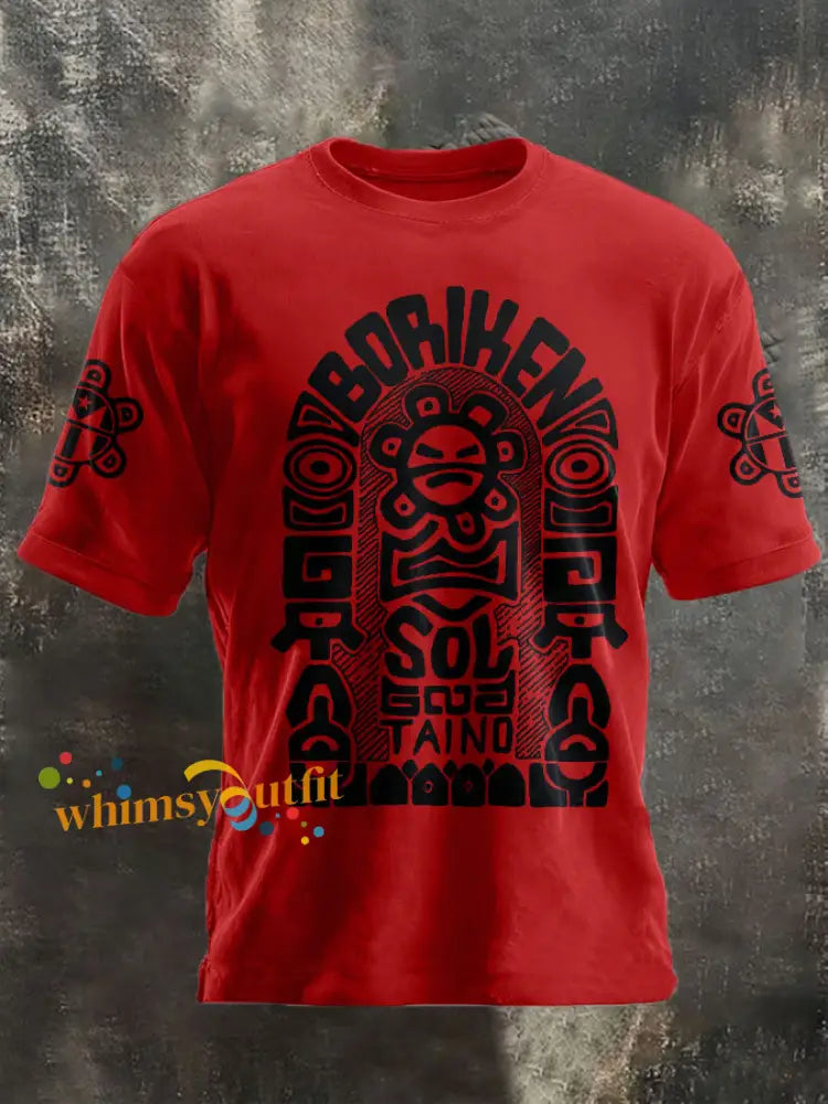 Unisex Puerto Rico Taino Art Proud Printed T-shirt Pure Red / S