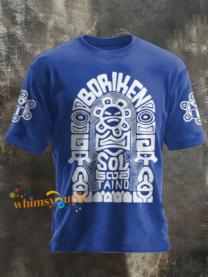 Unisex Puerto Rico Taino Art Proud Printed T-shirt Royal Blue / S