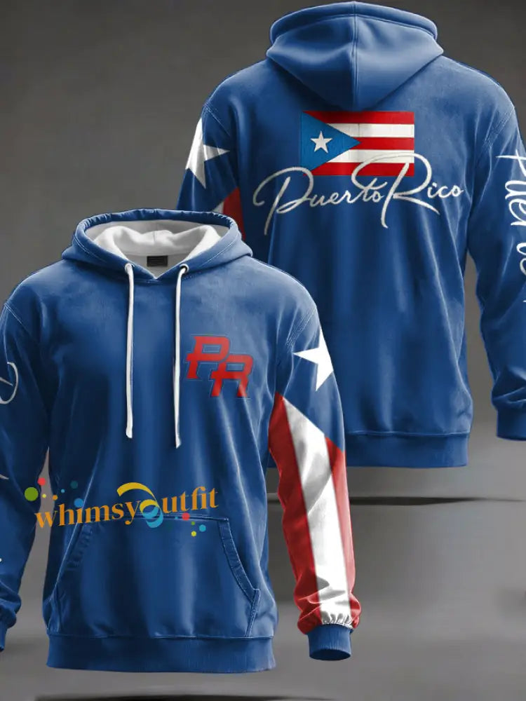 Unisex Puerto Rico Taino Proud Art Printed Hoodie Blue / S
