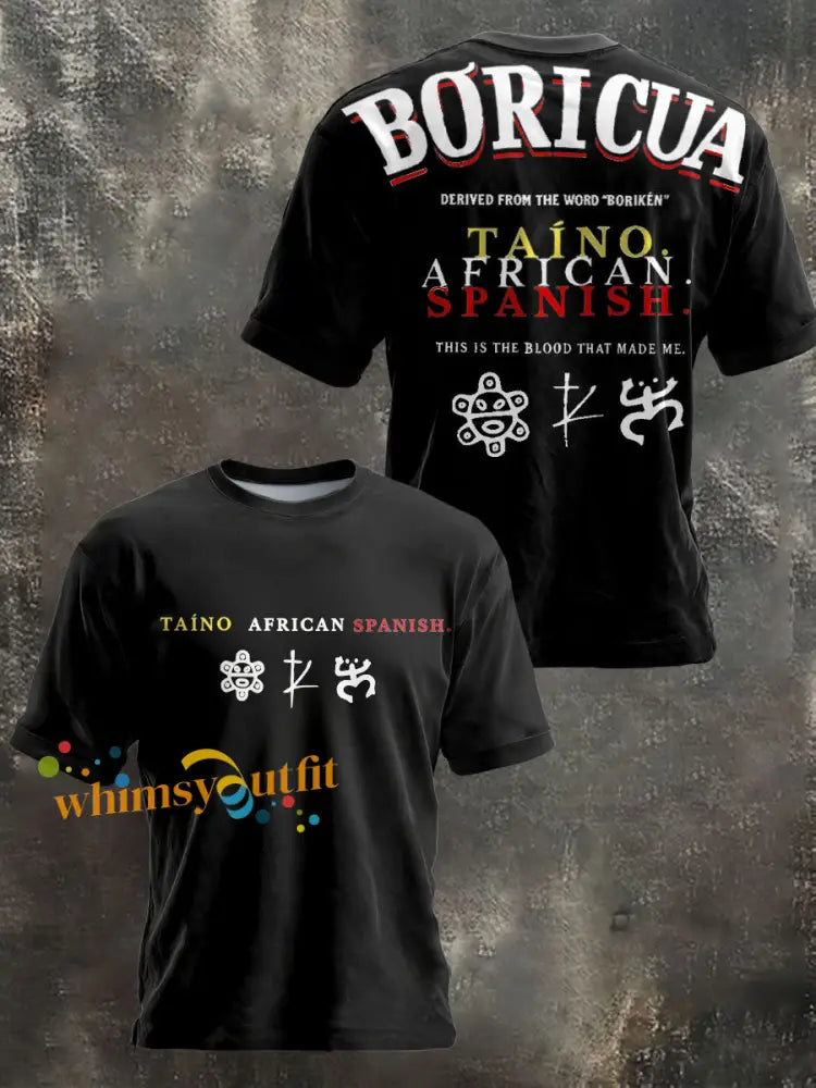 Unisex Puerto Rico Taino Proud Art Printed T-shirt Black / S