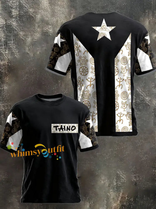 Unisex Puerto Rico Taino Proud Art Printed T-shirt Black / S