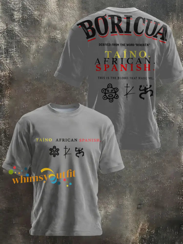 Unisex Puerto Rico Taino Proud Art Printed T-shirt Light Gray / S
