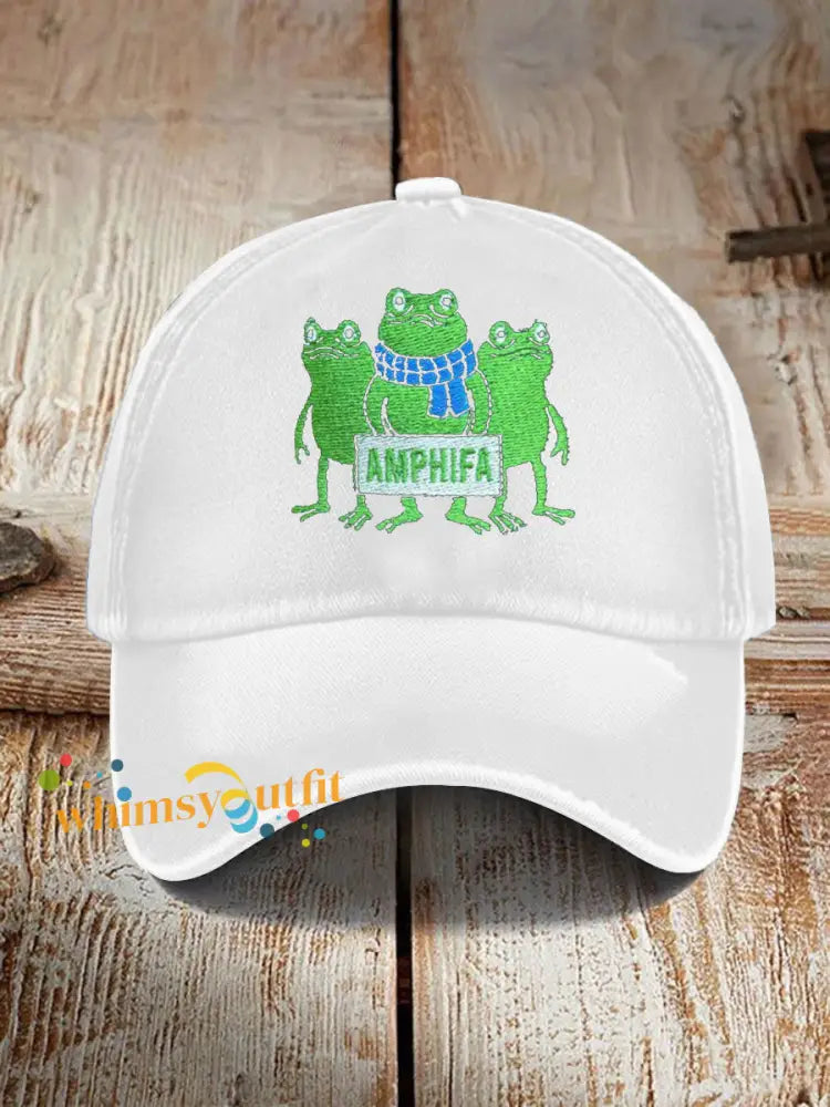 Unisex Resist Frog Point Print Hat White / ONE