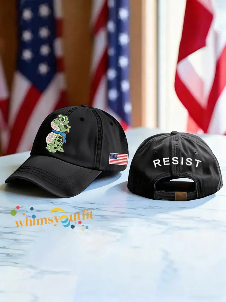 Unisex Resist Frog Print Hat Black / S