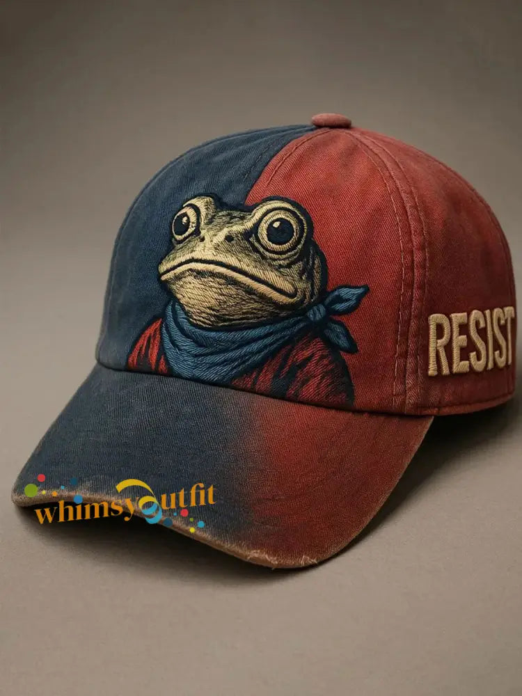 Unisex Resist Frog Print Hat Blue-Red / ONE