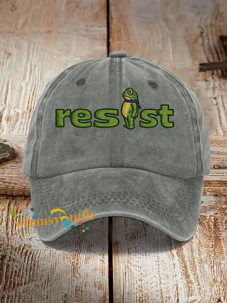 Unisex Resist Frog Print Hat Gray / ONE